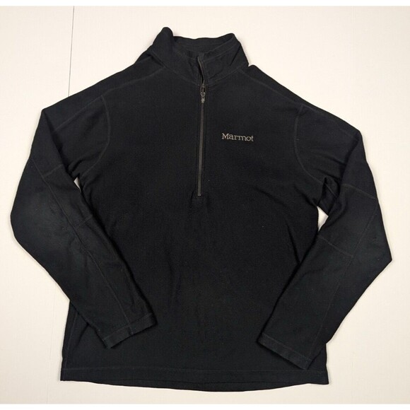 Marmot Light Weight Quarter Zip Long Sleeve Fleece Sweater Black Mens Medium - Picture 1 of 13